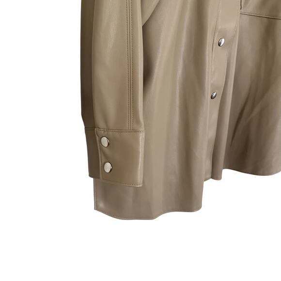 Zara Tan Faux Leather Button Front Collared Shacket Shirt Jacket Size XL - Picture 4 of 10